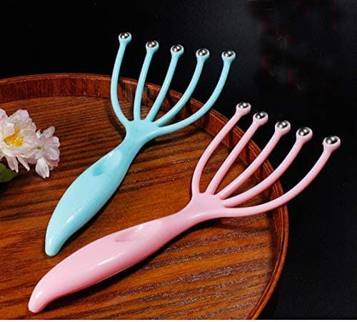 Bärbar handhållen hårbottenmassager, spa djup avslappning, present, rosa + blå (2-pack).