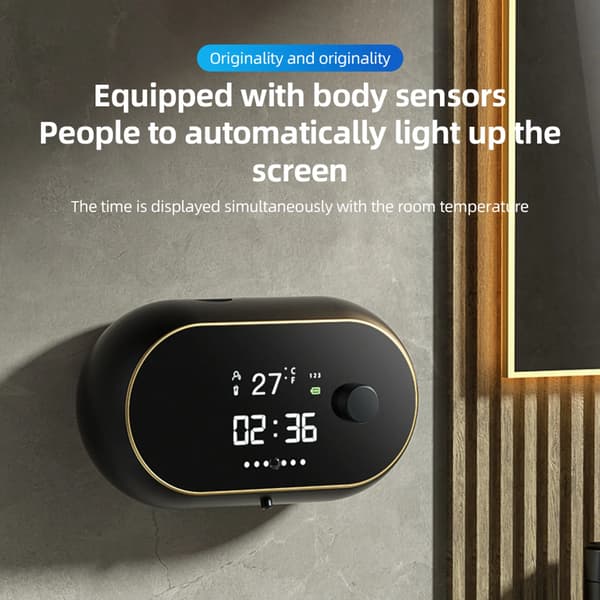 Automatisk skummende håndsæbedispenser, multifunktionel sæbedispenser, genopladelig skummende håndsæbedispenser m/ LCD-display, selvrensende, velegnet