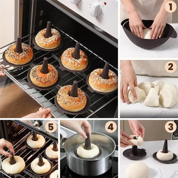 Munkbakformar, munkbakplåtsset, 6-delars bakformset för munkkakformar (6-delars set, kaffefärg)