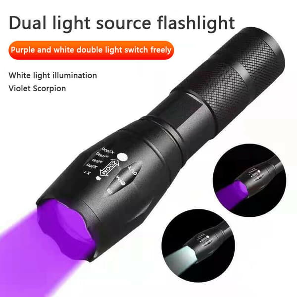 UV-taskulamppu UV-valkoinen kaksois-LED-mustavalotila