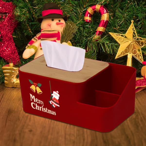 Julvävnadslåda med bambuträlock - God Jul!