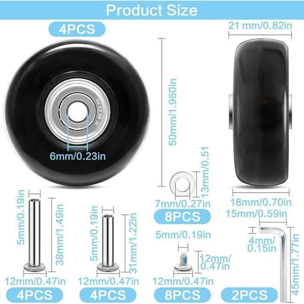 Ersättningshjul för bagage, 4-pack, 50x18mm per par