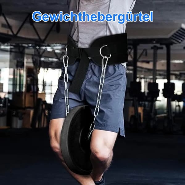 Dette 2-i-1 styrketræningsbælte har en stålkæde og er ideelt til pull-ups, squats, dødløft og styrkeløft.