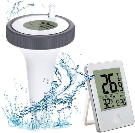 Pooltermometer - Trådlös flytande pooltermometer - Vattentermometer med LCD-display - Vit