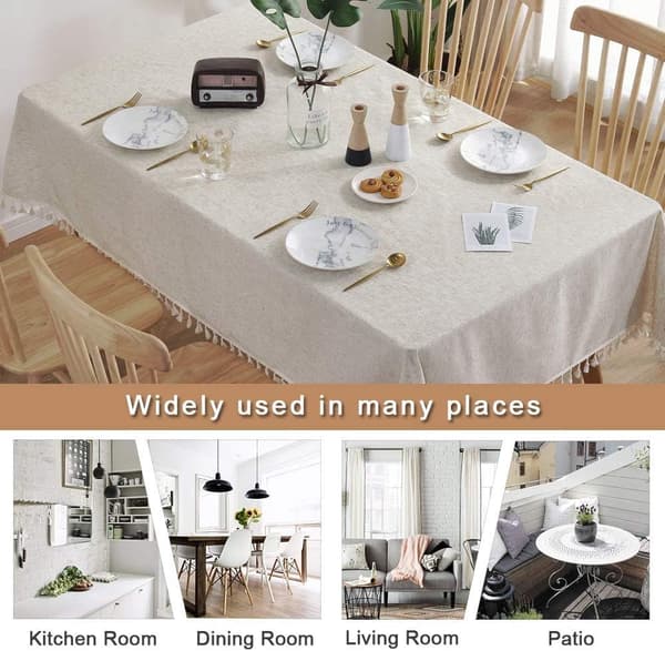 Solid bomuldslinnedug kvaster rektangulær støvtæt køkken spisning picnic beige 140x140cm