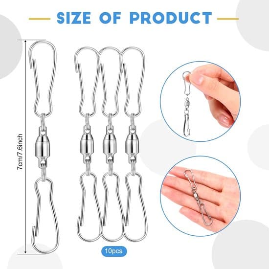 10-pack silver 7 cm 360° roterbar vindspelsfäste i rostfritt stål