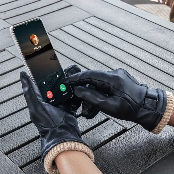 Herre Vinter Varme Touchscreen Handsker Bløde Fuld Finger Justerbar Håndledsrem Termisk - Kaffe L