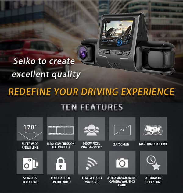 4-kanals Dashcam 360° HD 1080P 4-linse 32GB kort