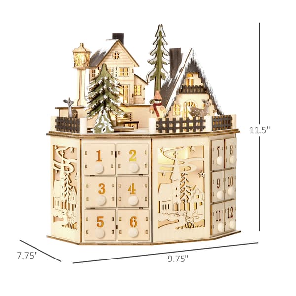 Julkalender i trä, byscen, krans, heminredning