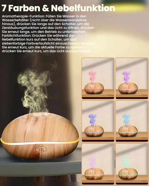 Aromaterapimaskine m/ flammeeffektlys, 200 ml diffuser luftfugter, 7-farvet lys aroma diffuser