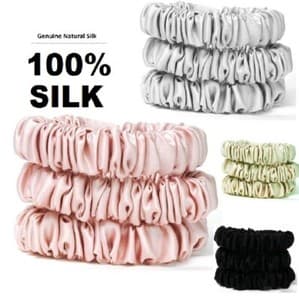 100% Mullbärssilke Scrunchie 3-pack Hårband Elastisk Håraccessoar Rosa
