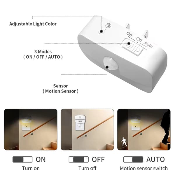 Bærbar LED Natlys Sensor Automatisk EU Stik Varmt Lys