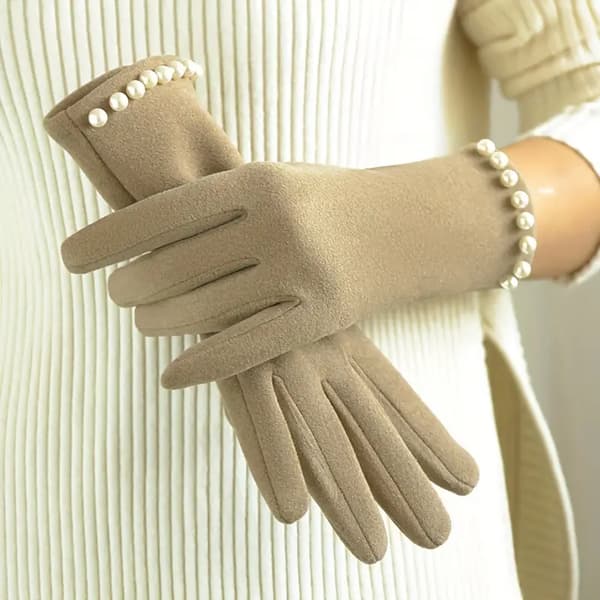 Vinter Touchscreen Handsker til Kvinder 1 Par Afslappet Elastisk Fingerløs Perlebesætning Polyester Strik Vindtæt Maskinvaskbar - Khaki
