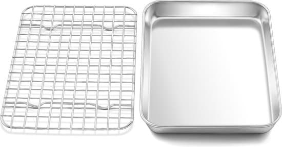 Rustfrit stål mini bageform med kølestativ - Rektangulær - 237 x 177 x 25 cm, maskinvaskbar