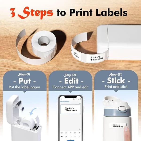 Etiketprinterpakke inkluderer WP selvklæbende etiketter, BT termisk etiketprinter, mini selvklæbende etiketprinter
