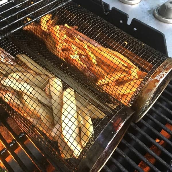 2-delad rullande BBQ-korg, BBQ-kött- och grönsakskorg.