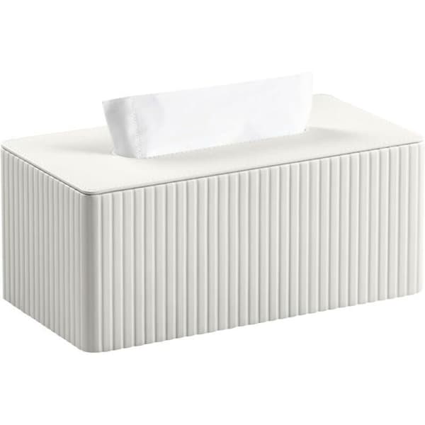 Elegant PU-läder näsdukslåda, rektangulär näsdukslåda, magnetiskt lock i botten - vit