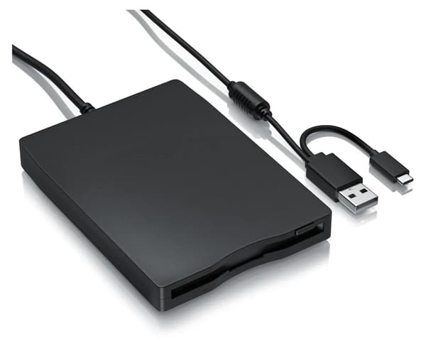 Extern diskettstation, 3,5 \", 1,44 MB minne, plug & play, stöder USB 2.0, USB- & USB-C-gränssnitt, ultratunn design, inga drivrutiner krävs