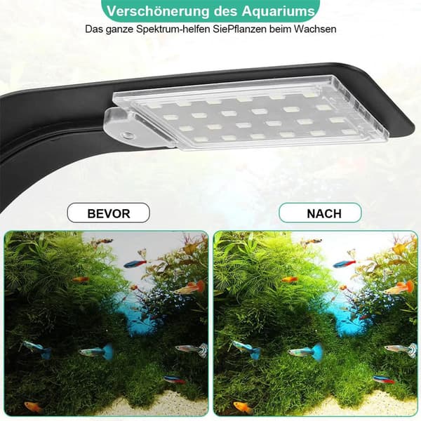 Akvarium LED-lys, Plantetanklys, Lille Belysningslys, Mini Clip-on Lys til Akvarier - Sort