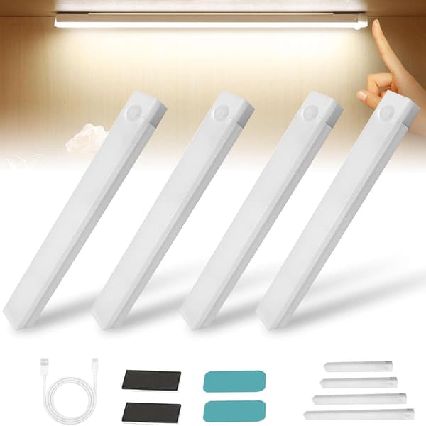 4-pack borrfritt smart sensor magnetisk laddning LED-underskåpsbelysning inomhus rörelsesensor vita lampor 30 cm