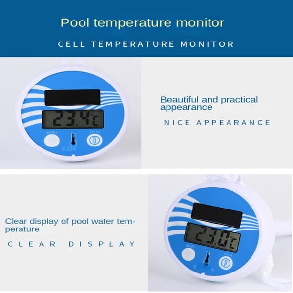 Soldriven digital termometer, flytande pooltermometer, simbassäng