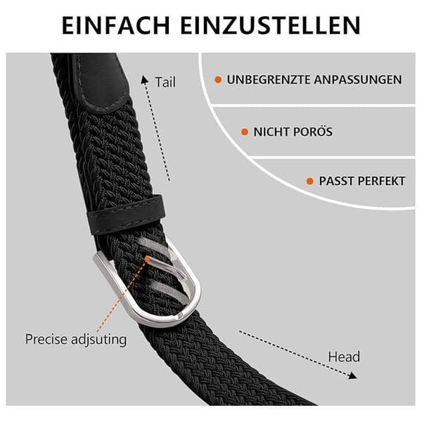 Unisex elastiskt flätat bälte - svart