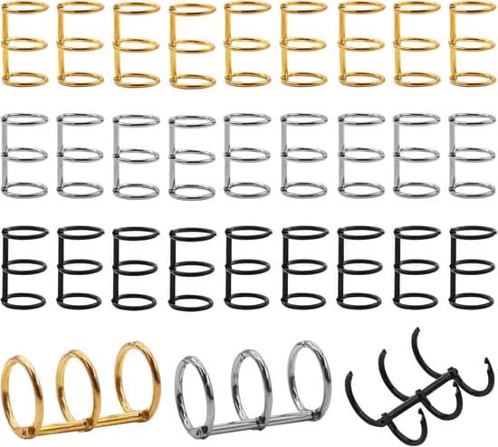 30 20 mm metalklemmer, tre-huls metalbind, bogring, kortring, bind, klemring, nøglering, bindering, til notesbøger og notesblokke, sort, guld