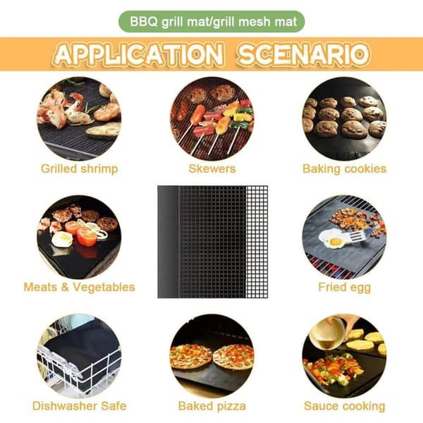 3 st non-stick BBQ grillnätfoder baknätmatta köksmatlagning svart