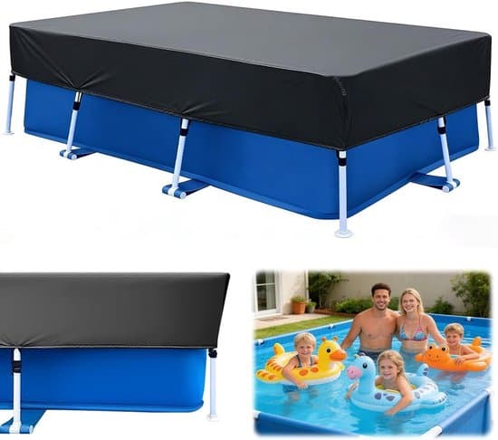Poolskydd för rektangulär 300 x 205 cm, poolskyddspresenning, poolskydd, sommar och vinter, rektangulärt poolskydd för rektangulär ram pool