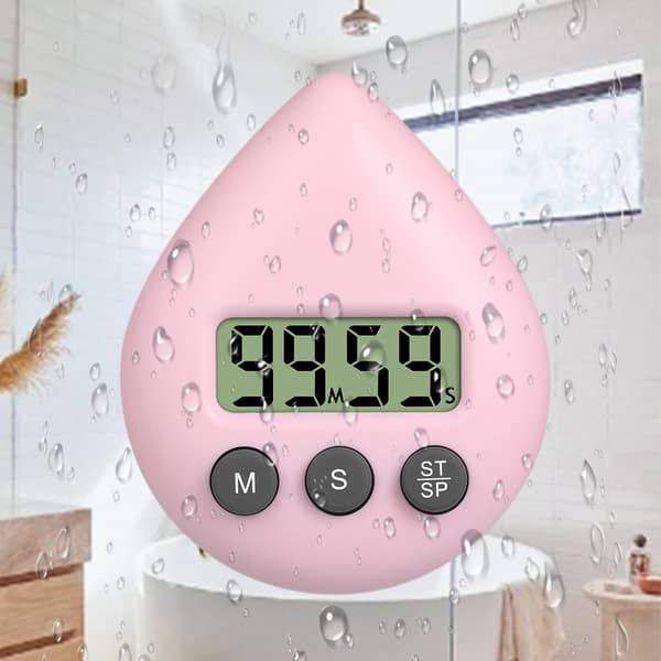 Vattentät timer, duschstänksäker timer, sugkoppstyp utan stansning badrumstimer, 2 stycken, ljusrosa