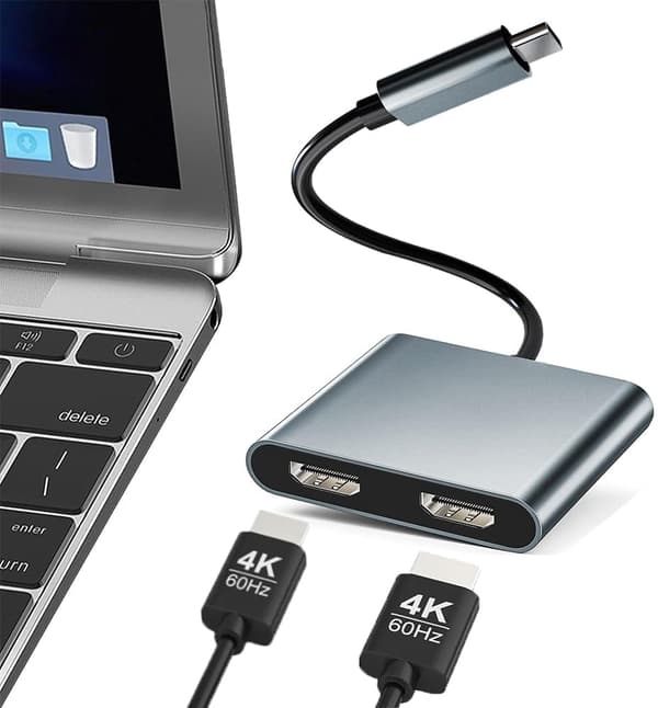 USB Type-C til HDMI dobbelt skærmadapter, til HP/Dell/Surface/Lenovo/Thinkpad laptops.