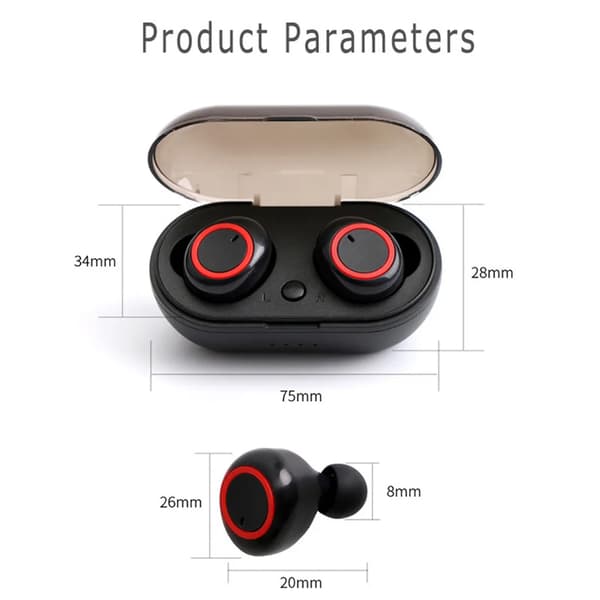 True Wirel. BT Headset BT 5.0 Touch Svart Röd