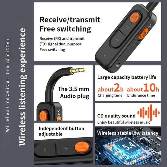 Bluetooth biladapter og TV-sender BT5.4 med 3,5 mm Aux