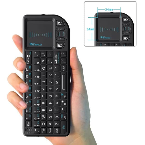 Lämplig för Rii X1 2.4GHz mini trådlöst tangentbord, stöder engelska/ryska/spanska/franska inmatningsmetoder, med pekplatta