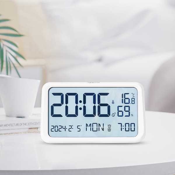 LCD-väckarklocka Multifunktionell Vardagsrum Sovrum Nattlampa - Vit