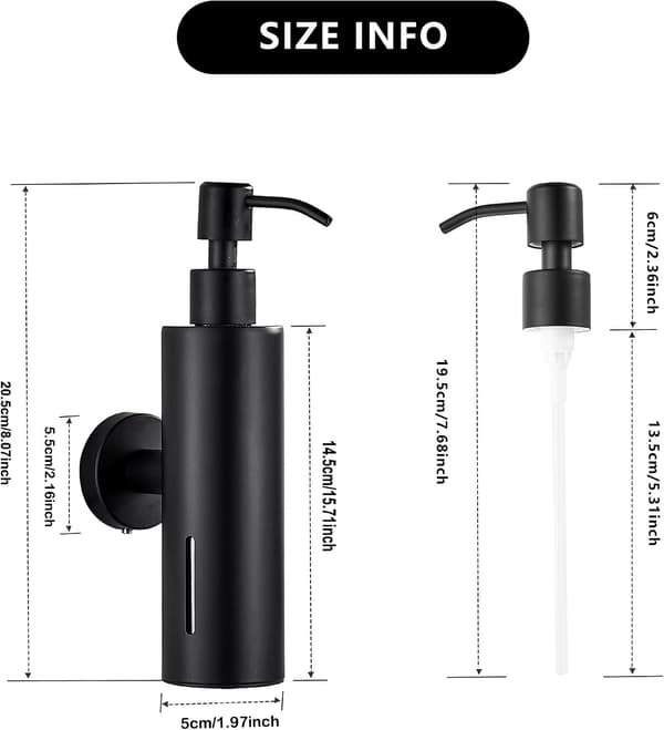 Mat sort vægmonteret flydende sæbedispenser i rustfrit stål (200 ml), genopfyldelig håndsæbepumpeholder til badeværelset