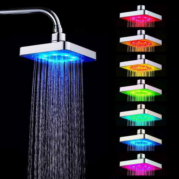 Brusehoved med LED 7-farveskiftende top vandfaldsbruserhoved, 15×15cm