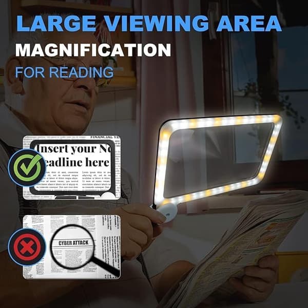5X Stor Rektangulær Læseforstørrelsesglas 48 LED'er Makuladegeneration Seniorer Sammenklappelig