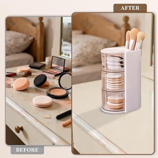 Roterende 3-lags makeup-organizer med børsteholder