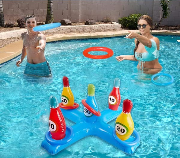 Oppustelig poolringkastespil bowlingkegle design kastevandlegetøj