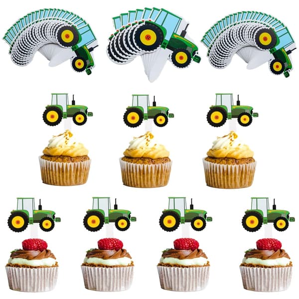 Cupcake-dekorationssæt, 56 traktorformede cupcake-dekorationer, farverige