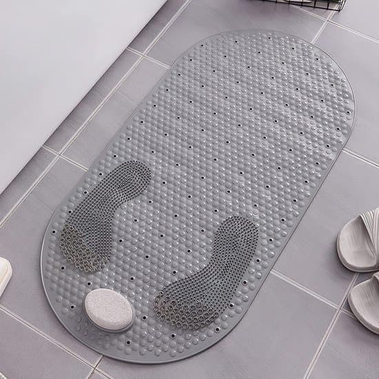 Grå Halkfri Duschmatta med Sugkoppar & Massage, Mögelresistent (80x40cm)
