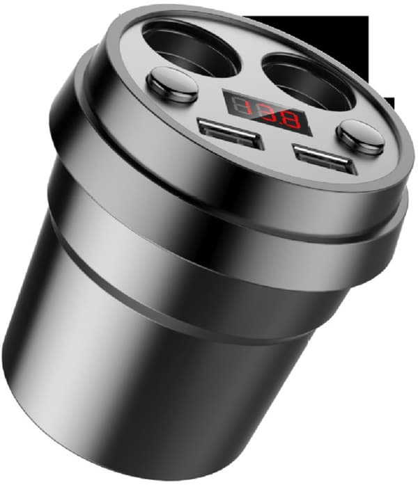 12V Adapter - USB Biloplader - Bilkopholder Splitter - Sort - Interiørtilbehør