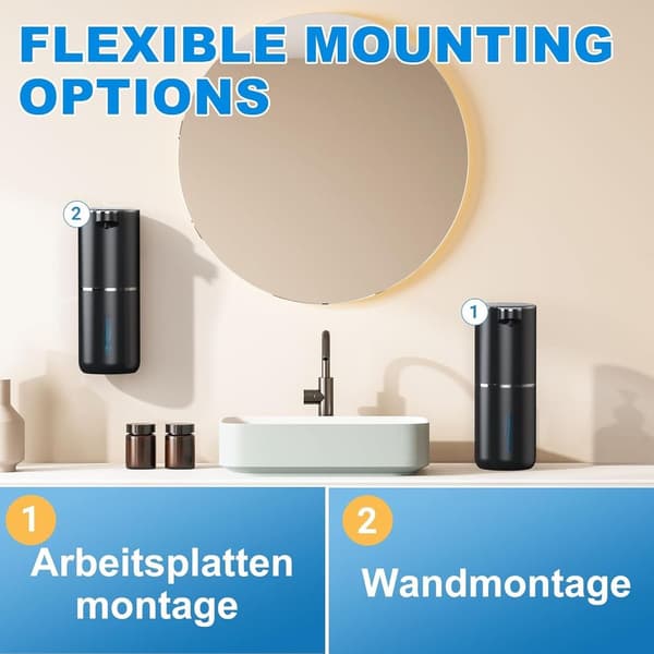Automatisk sæbedispenser, infrarød sensor sæbedispenser, 380 ml el. sæbedispenser, USB-opladning, IPX5 WP, sort