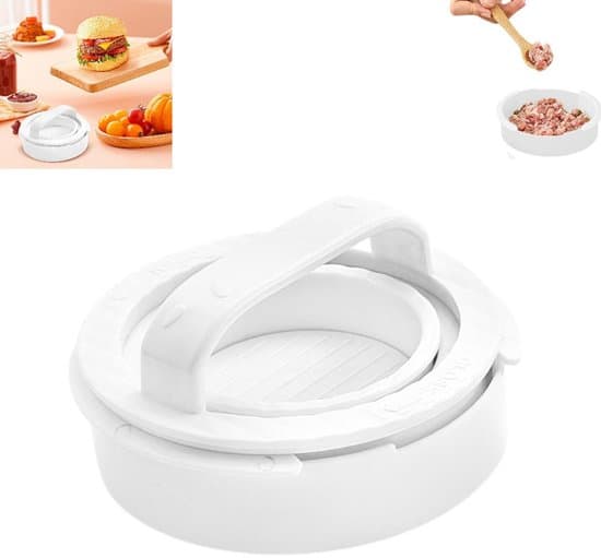1-delad 3-i-1 Hamburgerpress - Burgerform - Baconpress - Lämplig för nötkött, fläsk och grönsaker - Vit