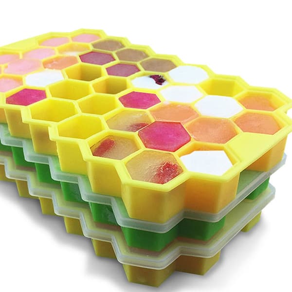 37-facks isbitsform i silikonplastbehållare med bikakeformat lock, vit