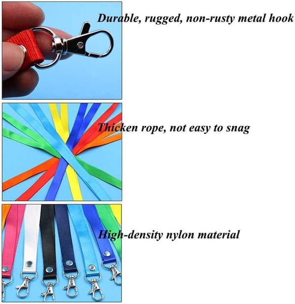 Farverige lanyards, 14 stk. i pakke, tilfældige farver, nylonmateriale