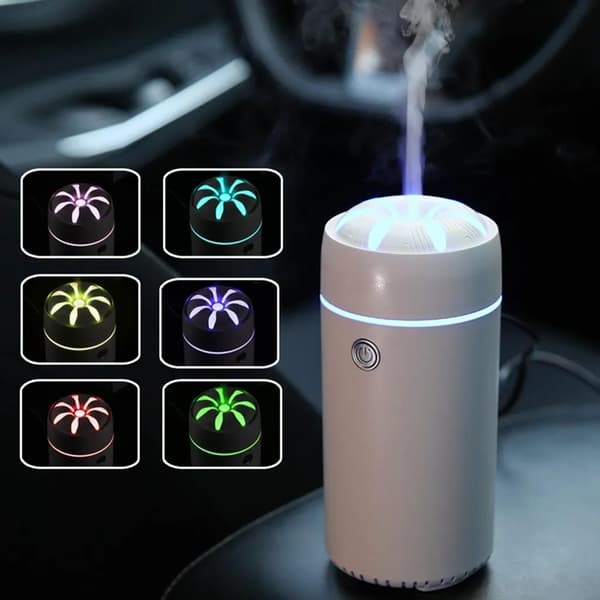 Bil/hem aromdiffusor med 7-färgs LED-ljus, vit
