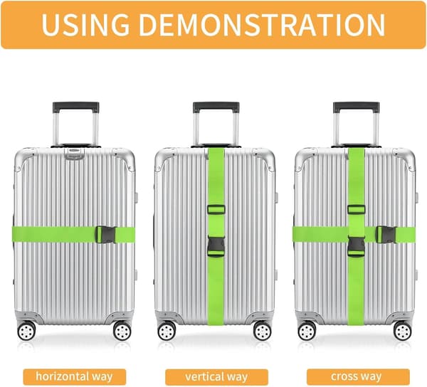 4-pack orange justerbara bagageremmar med POM-spänne, resetillbehör för resväskor
