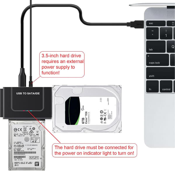 USB 3.0 till IDE SATA-adapter, USB Typ C hårddiskläsare Extern hårddiskadapter för 2,5/3,5 tums IDE SATA HDD SSD, 12V/2A strömadapter ingår